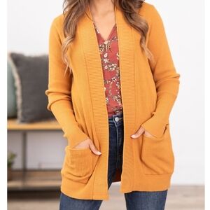 STACCATO - Mustard Ribbed Trim Cardigan with Pockets